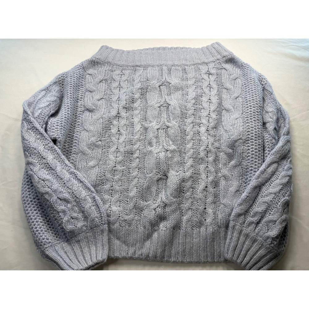 Lavender Cable Knit Sweater Women Boat Neck Long Sleeve Ribbed Trim Light Purple - Picture 2 of 4